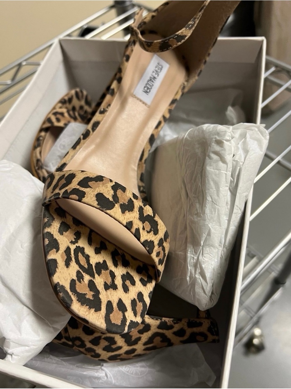 Steve Madden Leopard-Print Ankle Strap Sandal in Tan and Black